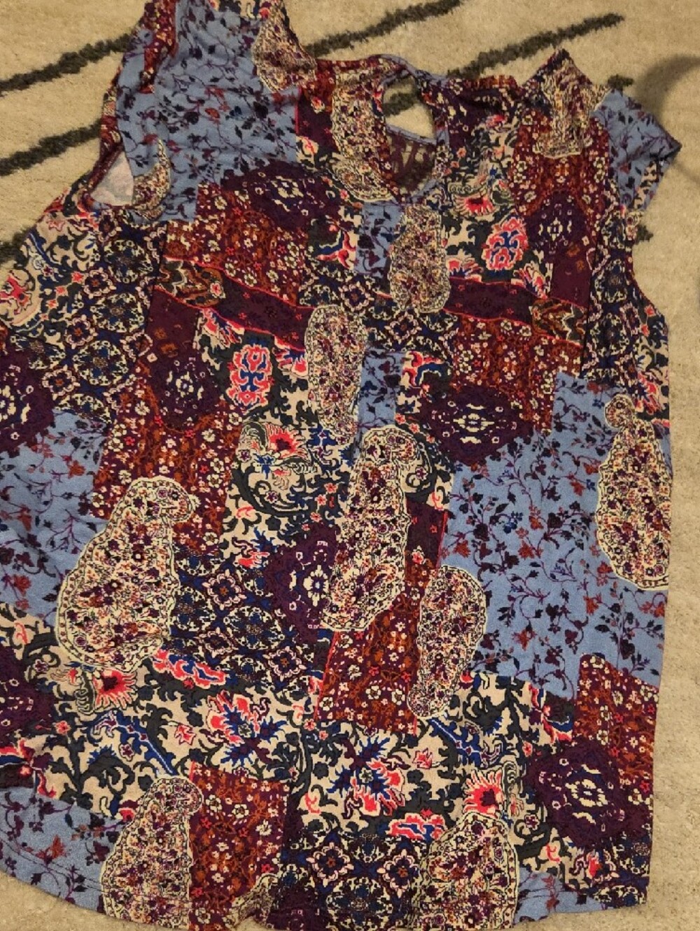Maurices Navy and White Paisley Sleeveless Top And Maurices Patchwork Top - Picture 10 of 10
